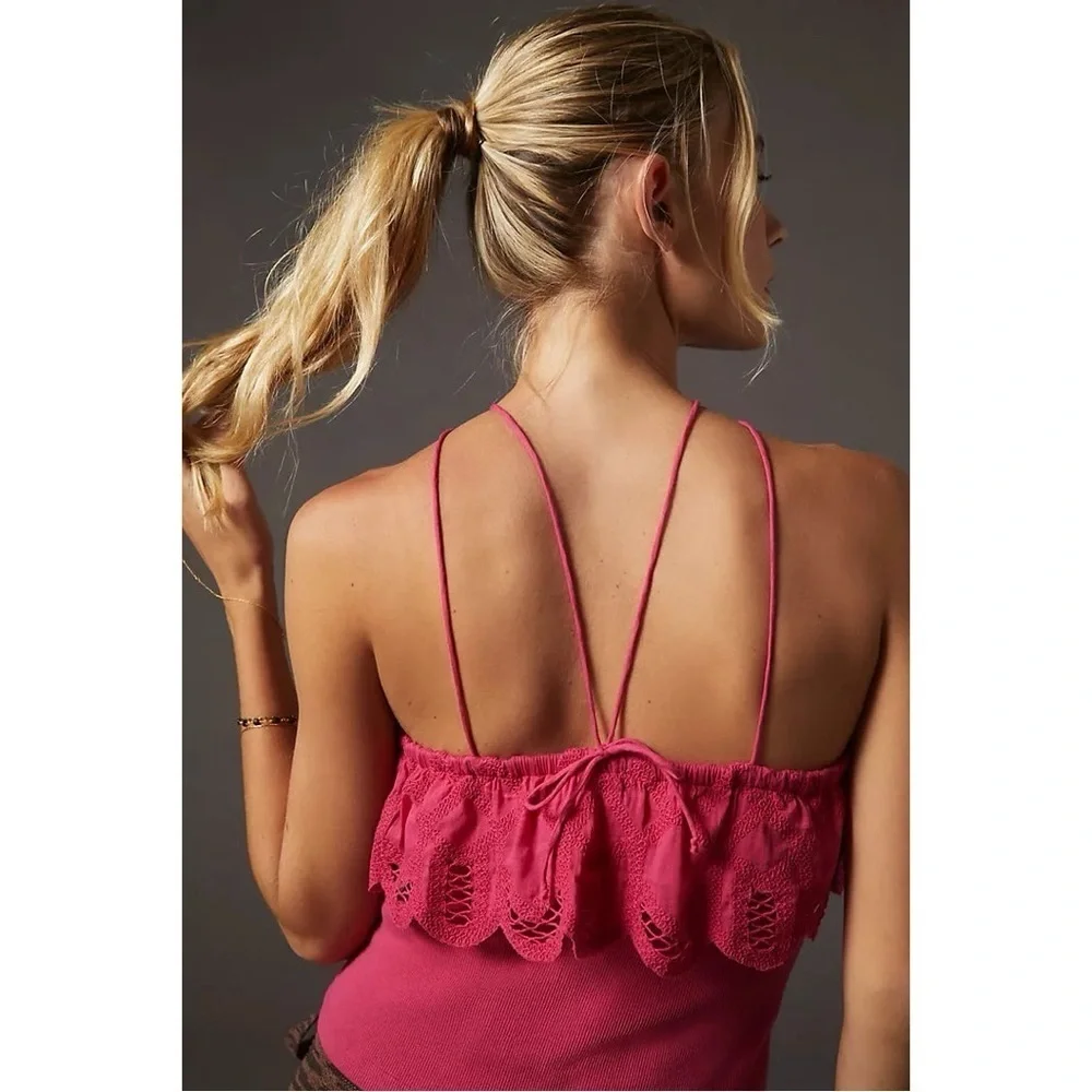 Anthropologie | NWT Ruffle Halter Tank Hot Pink Size Large - Picture 7 of 12